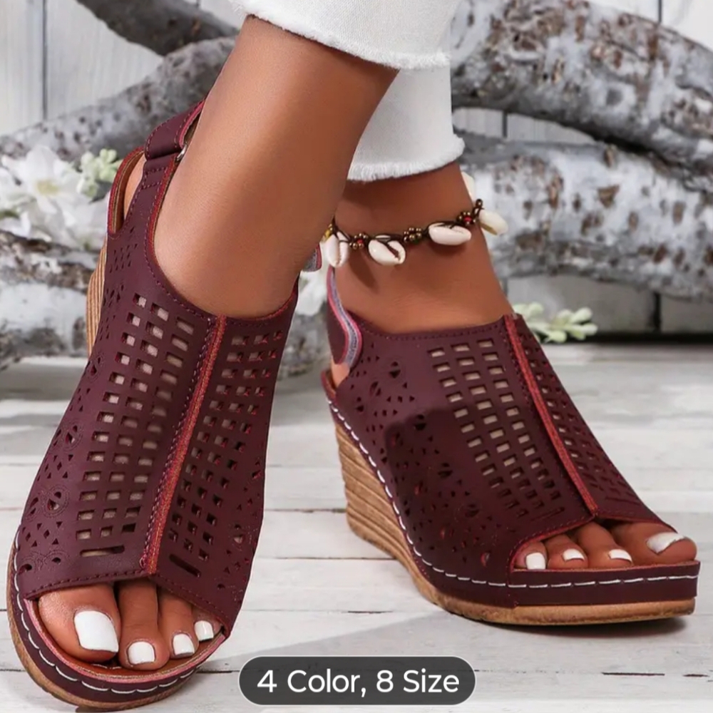 NWOB Women's Burgundy Wedge Sandals SIZE 5.5